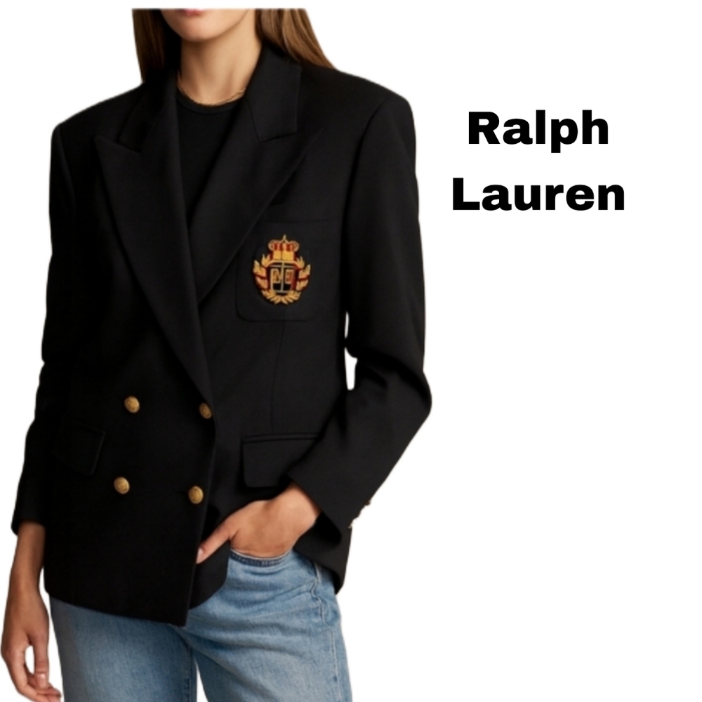 Vintage Lauren Ralph Lauren Worsted Wool Navy Blue Black  Size Large  Old Money